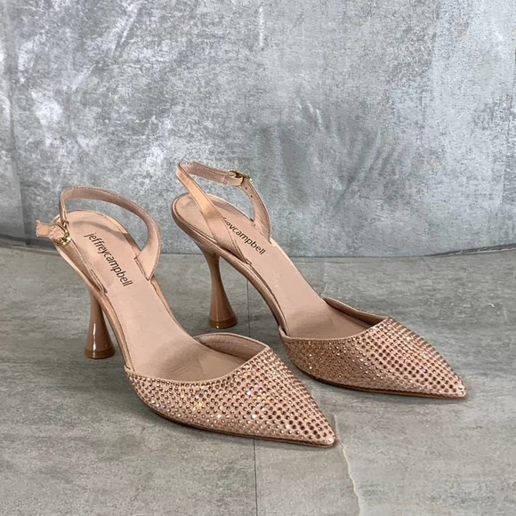 Jeffrey Campbell Women's Blush Zivote Rhinestone Slingback Pumps SZ 9.5 - Picture 2 of 9